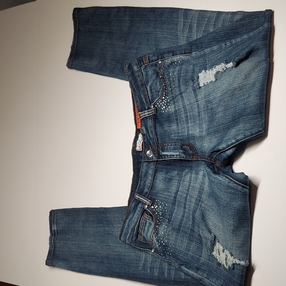 Decibel Women's Distressed Jeans with Rhinestones - Picture 3 of 11